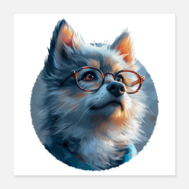 Illustration des Wolfes mit Brille Poster 40x40 cm