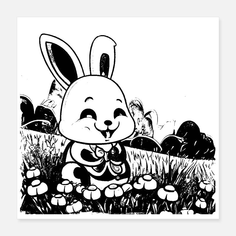 Lapin dans le style bande dessinée de prairie Poster 40 x 40 cm