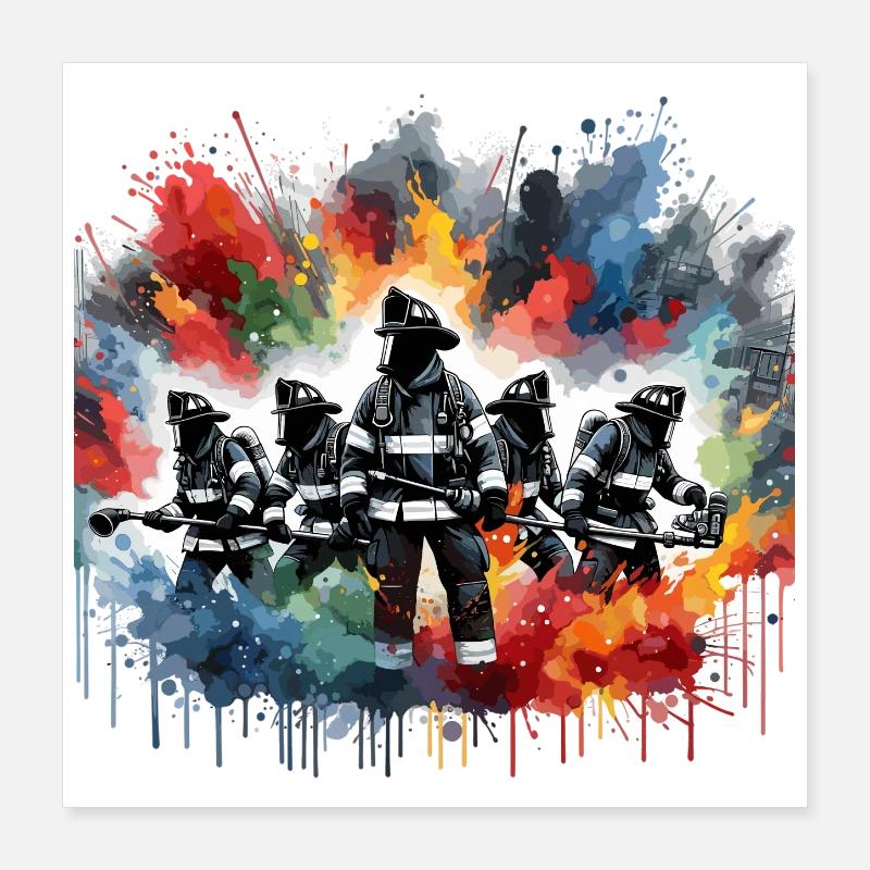 Feuerwehrhelden im Farbschauer Poster 40x40 cm