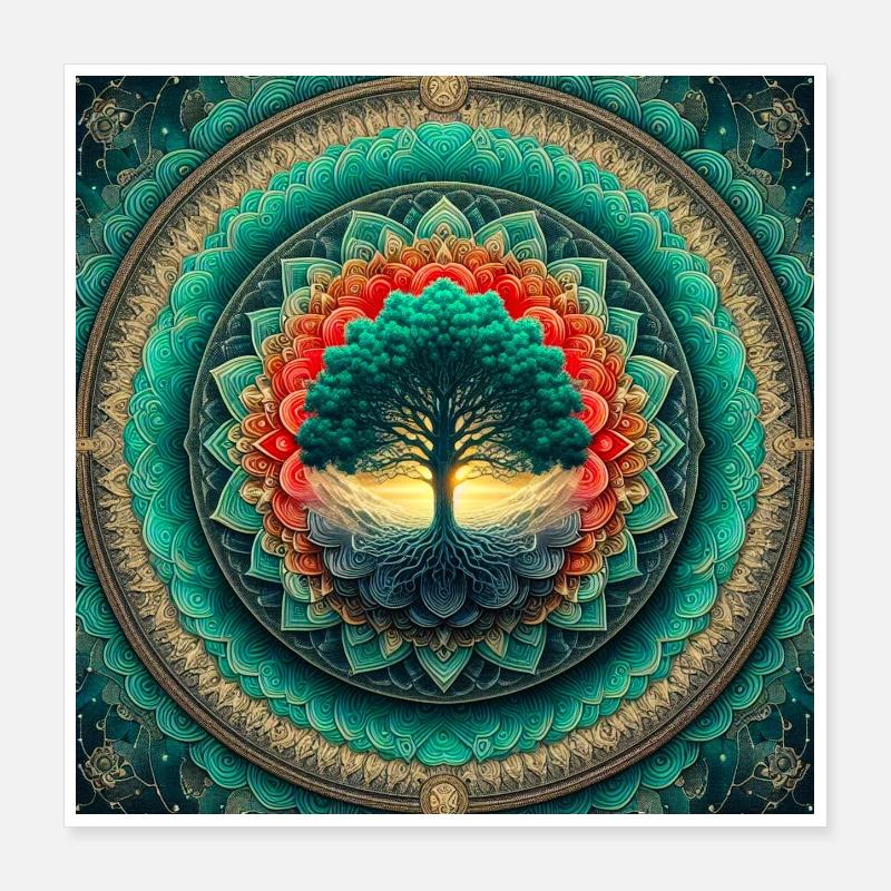 Arbre dans le mandala de lumière Poster 40 x 40 cm