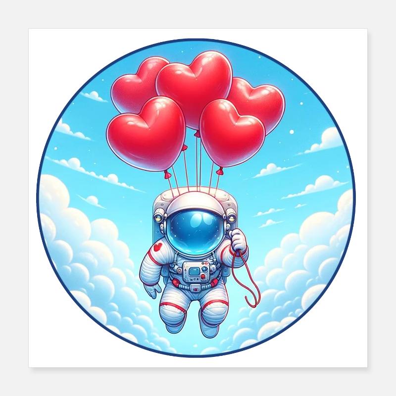 Heart Balloon Astronaut Cloud Flight Poster 16" x 16" (40x40 cm)