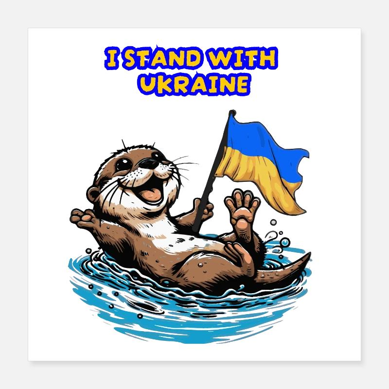 Bébé loutre mignon avec drapeau de l’Ukraine Poster 40 x 40 cm