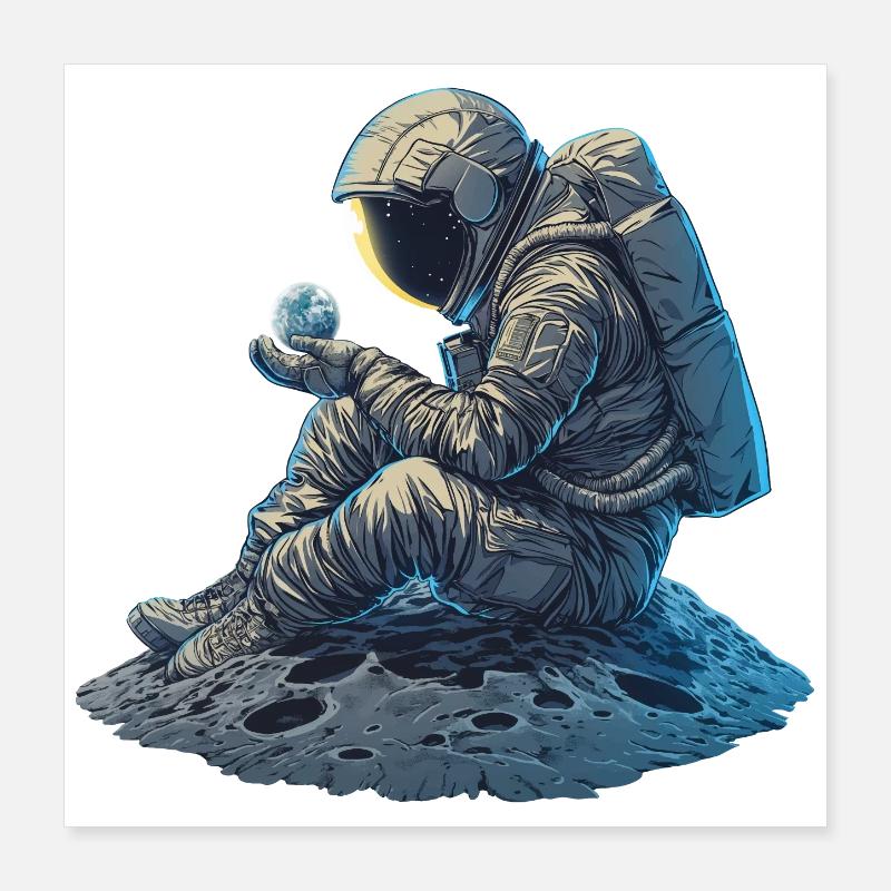 Un astronaute observe la Terre Poster 40 x 40 cm