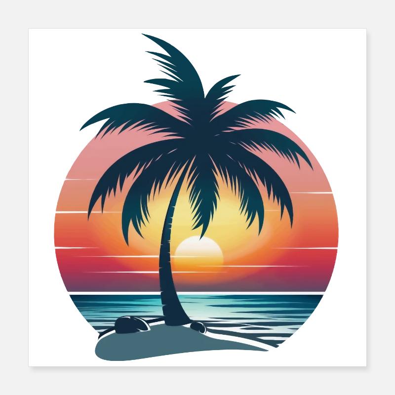 Palmier coucher de soleil Poster 40 x 40 cm