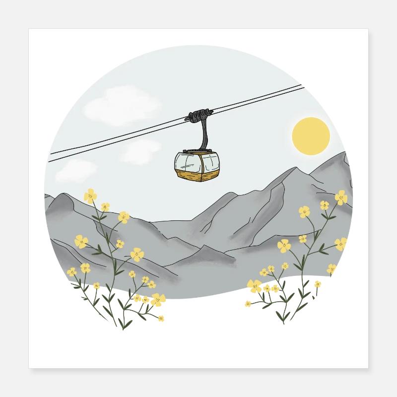 Gondelfahrt auf den Berg - Seilbahn Poster 40x40 cm