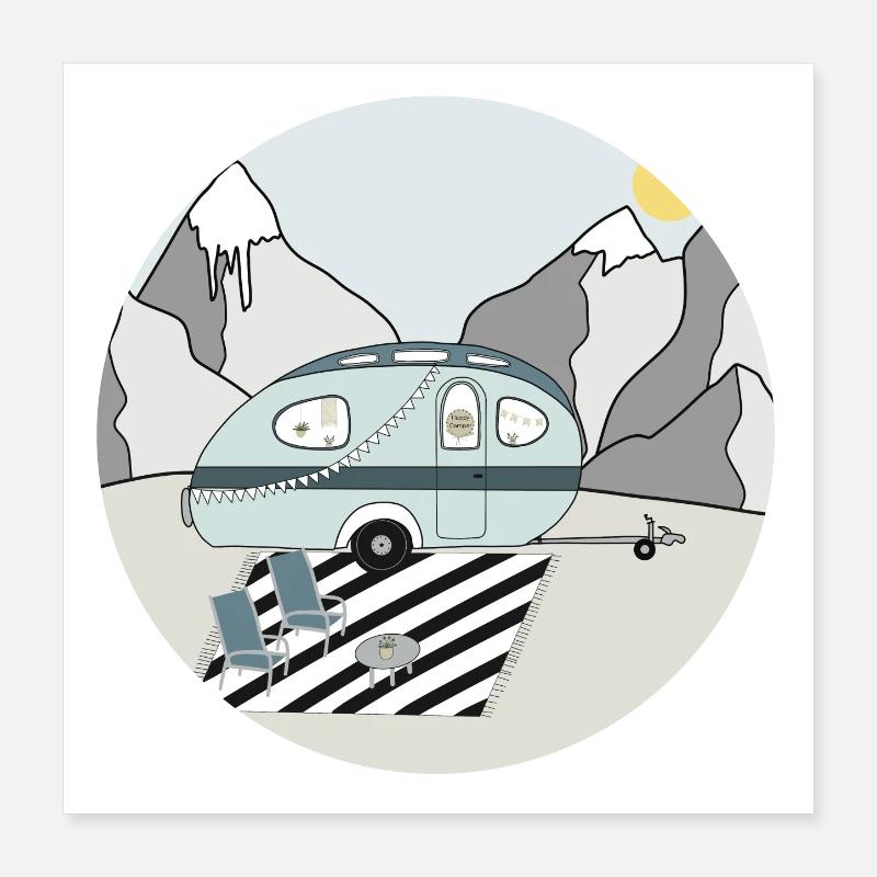 Camping in den Bergen mit Wohnwagen Poster 40x40 cm