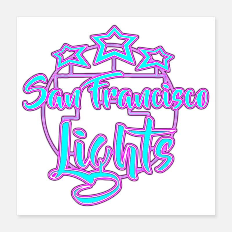 Neon San Francisco Lights Design Poster 16" x 16" (40x40 cm)