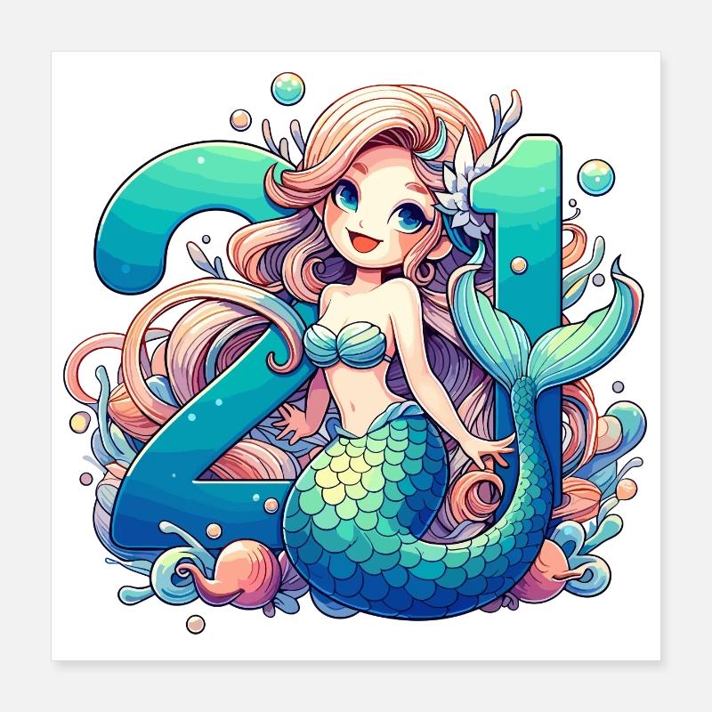 21 ans sirène doux cadeau d’anniversaire Poster 40 x 40 cm