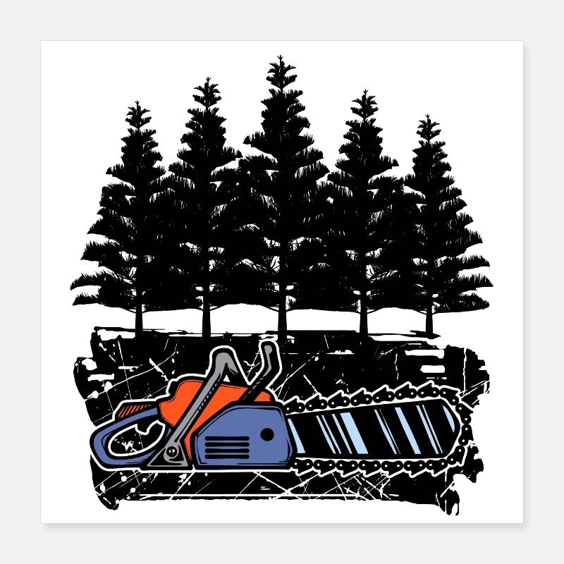 Arbre bois scie bûcheron boiserie arbre cutter Poster 40 x 40 cm