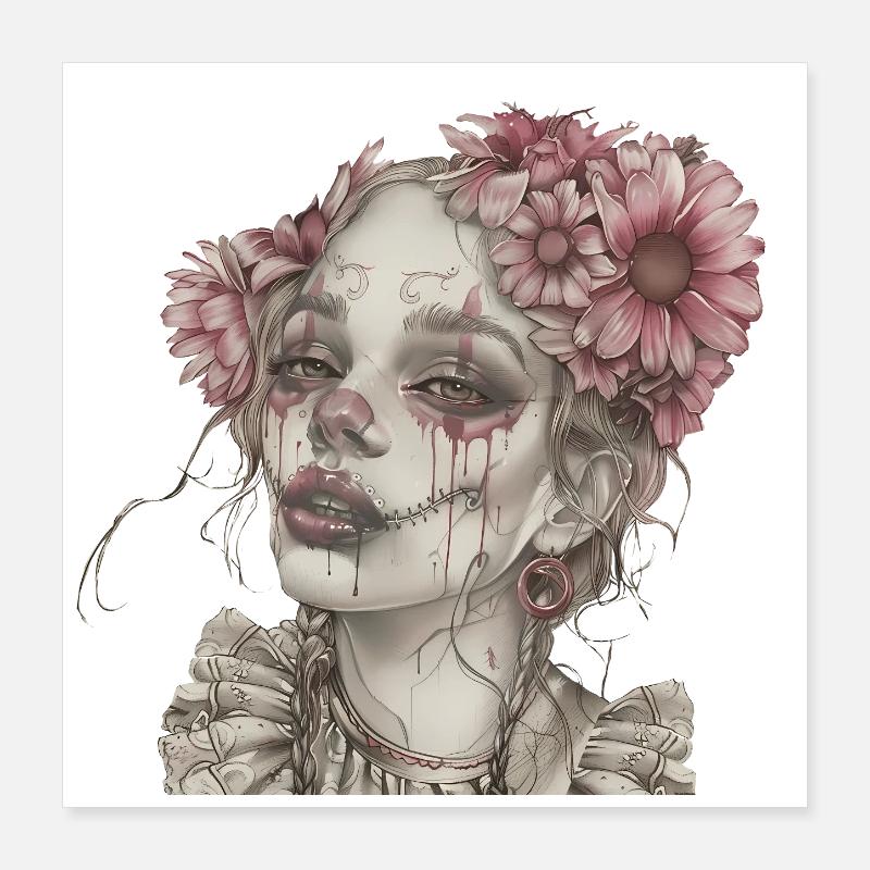 Pink Calavera Poster 16" x 16" (40x40 cm)
