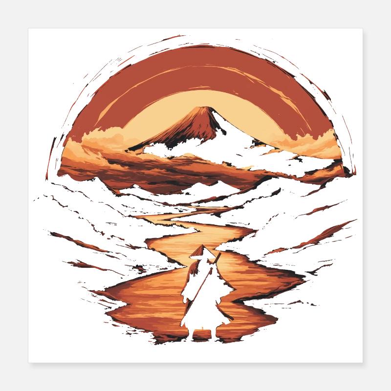 Samurai and Mount Fuji Poster 16" x 16" (40x40 cm)