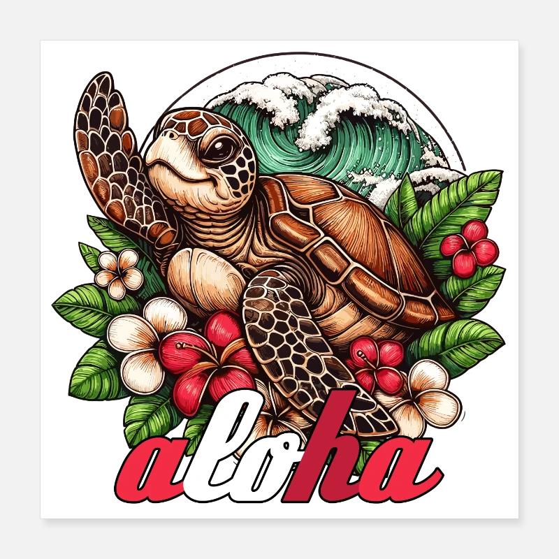 Aloha Turtle Hawaii Gift Poster 16" x 16" (40x40 cm)