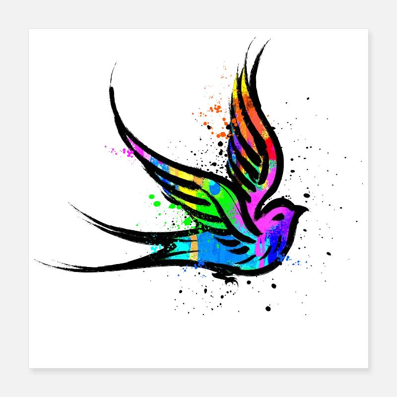 Bird Art Graffiti Drawing Illustration Poster 16" x 16" (40x40 cm)