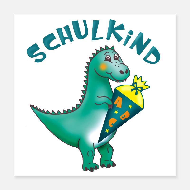 Schoolchild - Dino with school cone - customizable Poster 16" x 16" (40x40 cm)