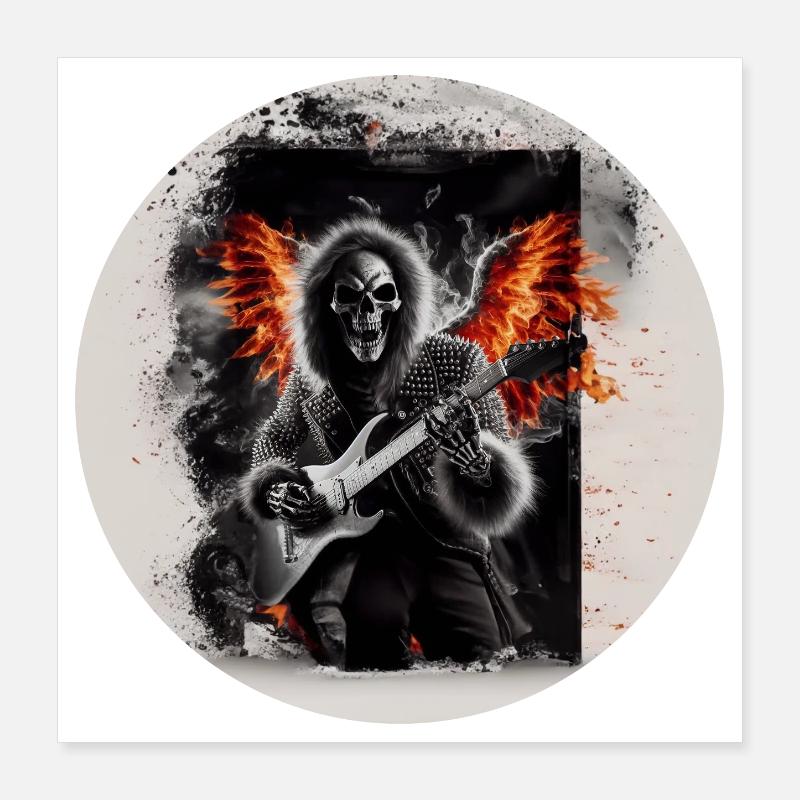 Rock 'n' Roll Squelette en feu #3 Poster 40 x 40 cm