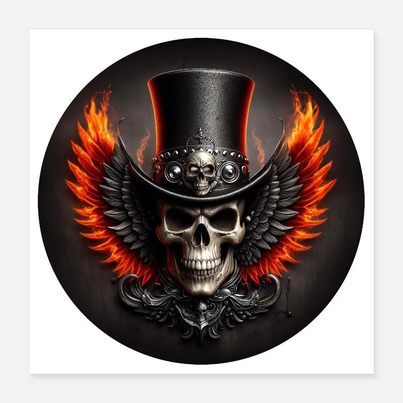 Skull with wings and fire Poster 16" x 16" (40x40 cm)