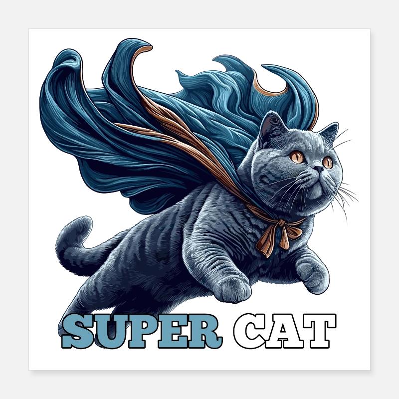 Super Chat BKH Bleu Cadeau Poster 40 x 40 cm