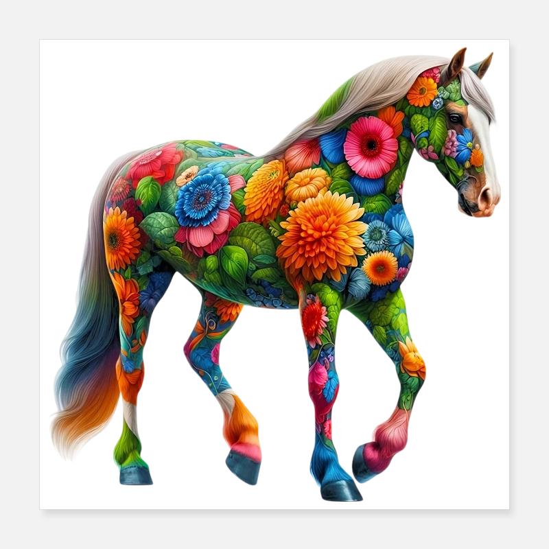 Cheval décoré de fleurs Poster 40 x 40 cm