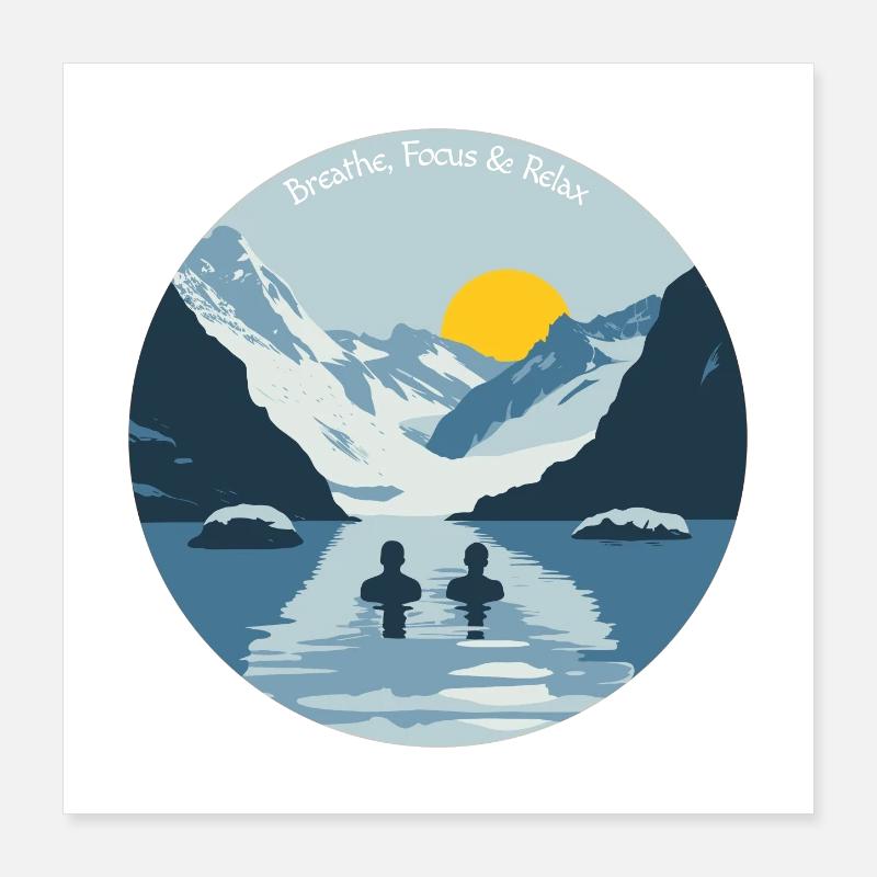 Two people taking an ice bath in the cold mountains Poster 16" x 16" (40x40 cm)