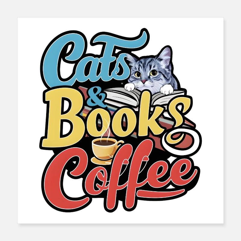 Chats et livres avec design Café Poster 40 x 40 cm