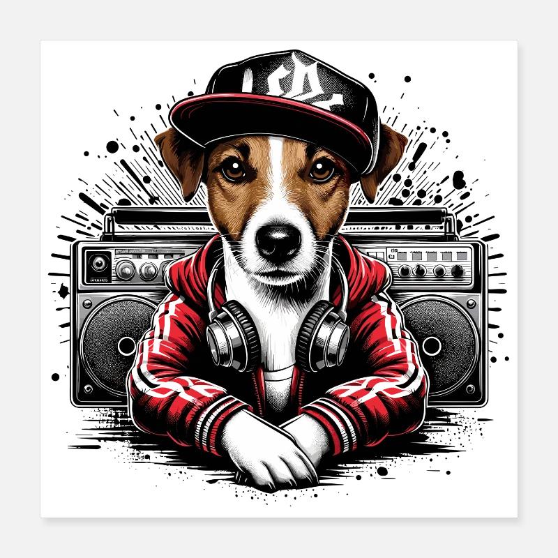 Jack Russell Terrier Ghettoblaster Geschenk Poster 40x40 cm