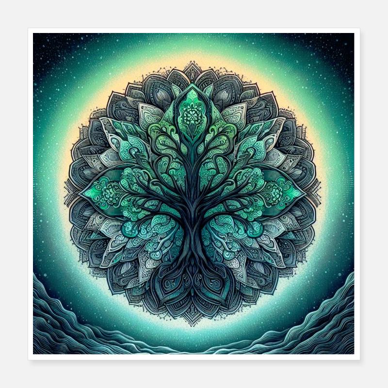 Mandala arbre en vert d’eau Poster 40 x 40 cm