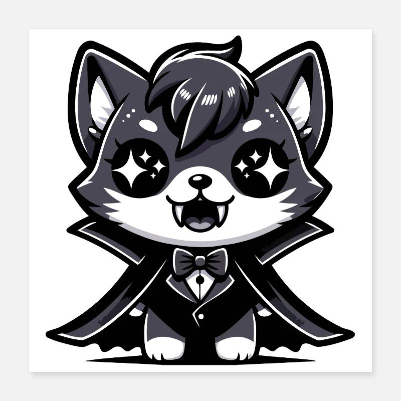 Un chaton vampire de style dessin animé Poster 40 x 40 cm