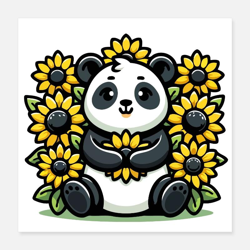 Panda en fleurs : le compagnon tournesol Poster 40 x 40 cm