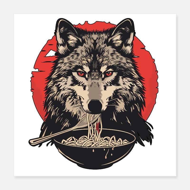 Wolf Ramen Nudeln Wolfkopf Wölfe Poster 40x40 cm