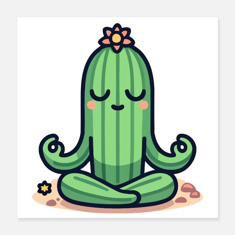 Zen Cactus - Peaceful Plant Pose Poster 16" x 16" (40x40 cm)