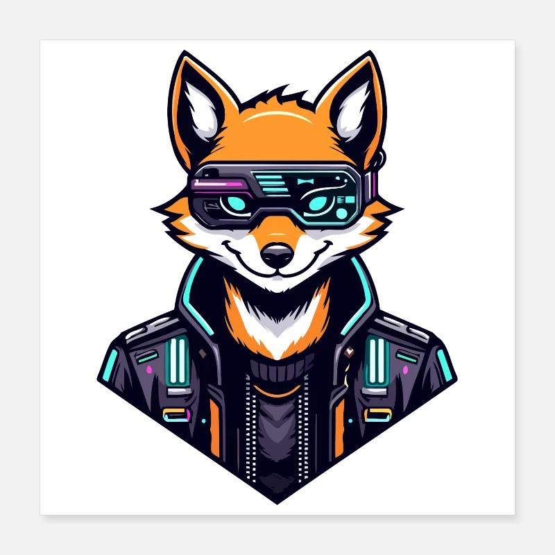 Cyber Fox Neon Tech Wild Poster 40x40 cm