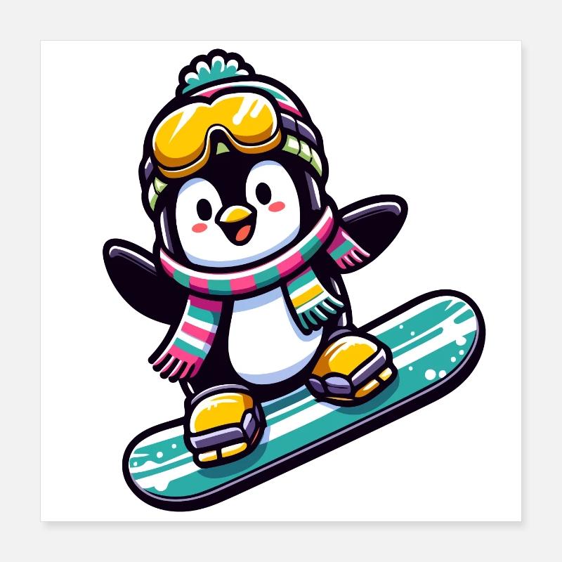Snowboard Star: Der gleitende Pinguin Poster 40x40 cm