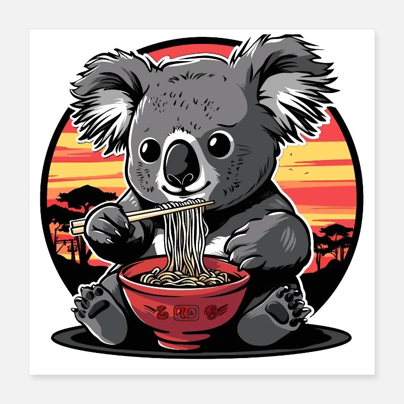 Drôle Koala Ours Ramen Nouilles Koala Ours Koala Koala Poster 40 x 40 cm