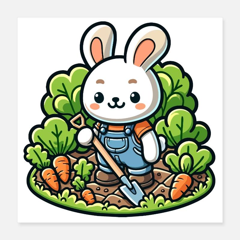 Erntetrichter: Der Gartenhase - Poster 40x40 cm - Weiß