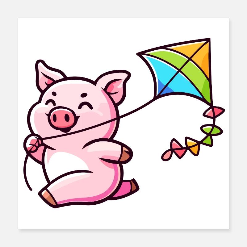 L’aventure du cerf-volant de Breezy Piglet Poster 40 x 40 cm