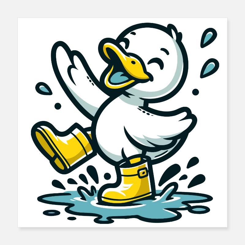 Splashy Quacker: The Puddle-Hopping Duck Poster 16" x 16" (40x40 cm)