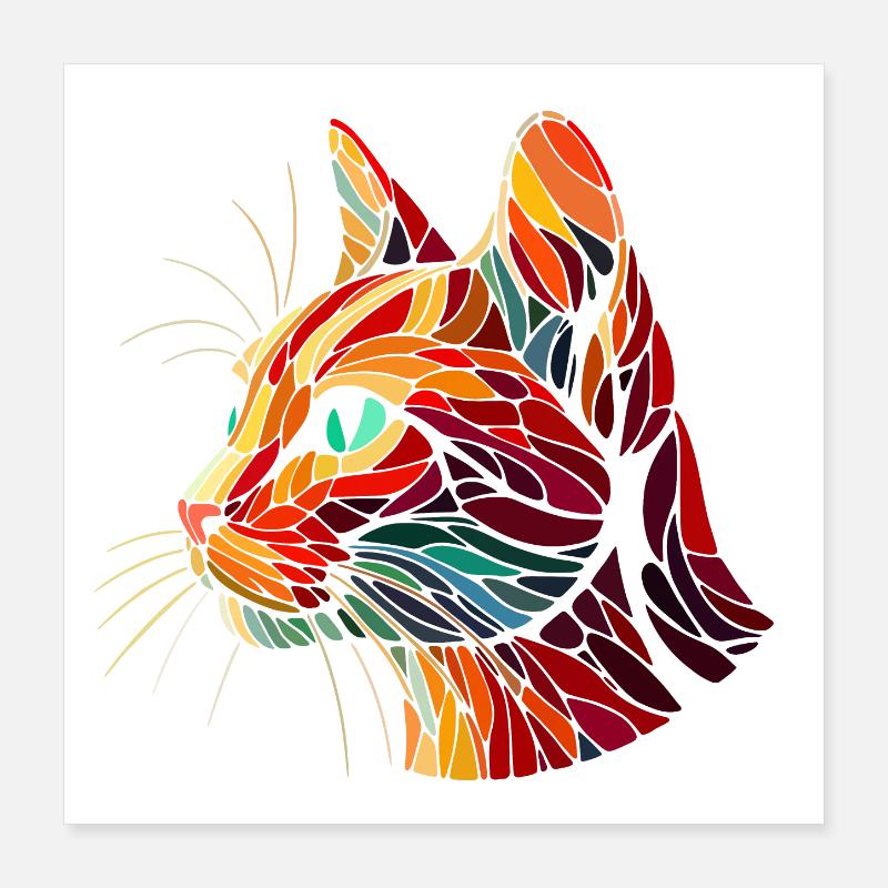 Red cat head geometric art polygons Poster 16" x 16" (40x40 cm)