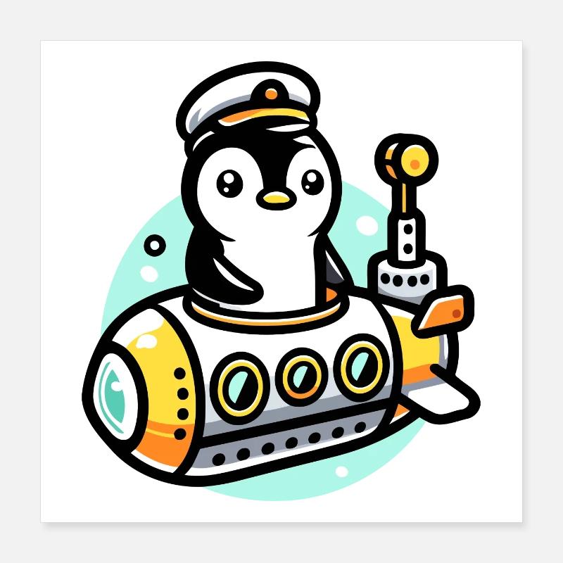 Submarine Captain Penguin: Deep Sea Explorer Poster 16" x 16" (40x40 cm)