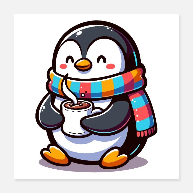 Charmanter Pinguin mit buntem Schal Poster 40x40 cm