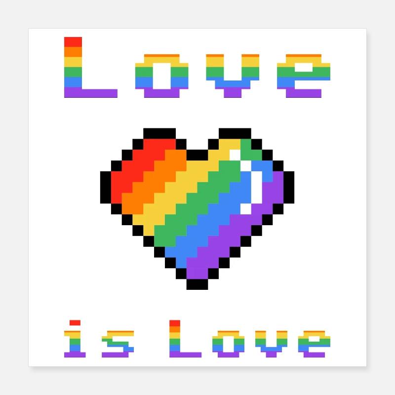 Pixel Cœur Arc-en-ciel Amour Poster 40 x 40 cm