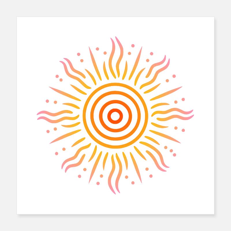 Sun Tribal Patterns Yellow Red Pink Poster 16" x 16" (40x40 cm)