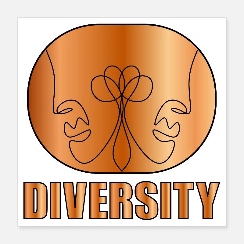 LINE ART FACE - COUPLE DIVERSITY Poster 16" x 16" (40x40 cm)