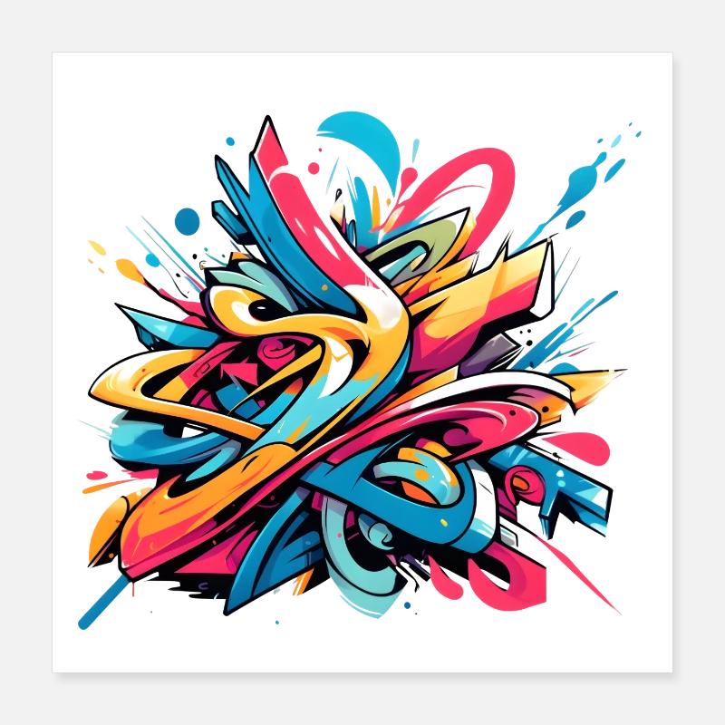 Coole bunte dynamische Graffiti-Illustration Poster 40x40 cm