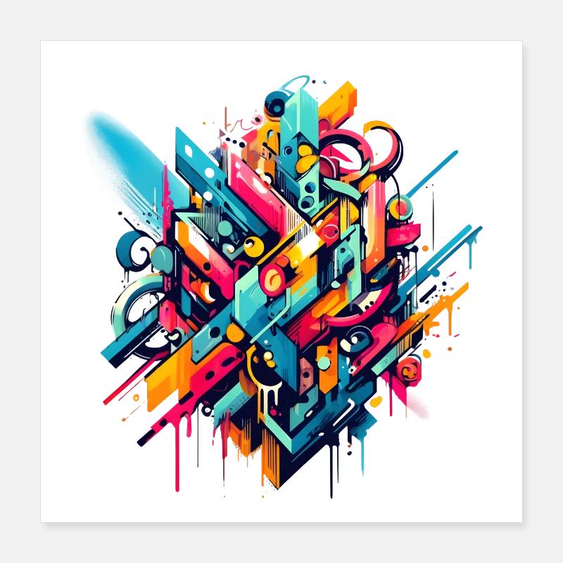Coole bunte dynamische Graffiti-Illustration Poster 40x40 cm