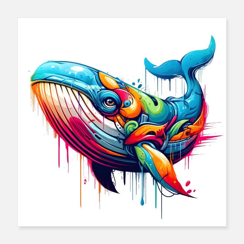 Motif vif d’une baleine dans la technique du graffiti Poster 40 x 40 cm
