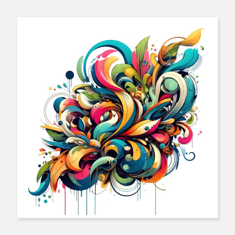 Coole florale dynamische Graffiti-Illustration Poster 40x40 cm