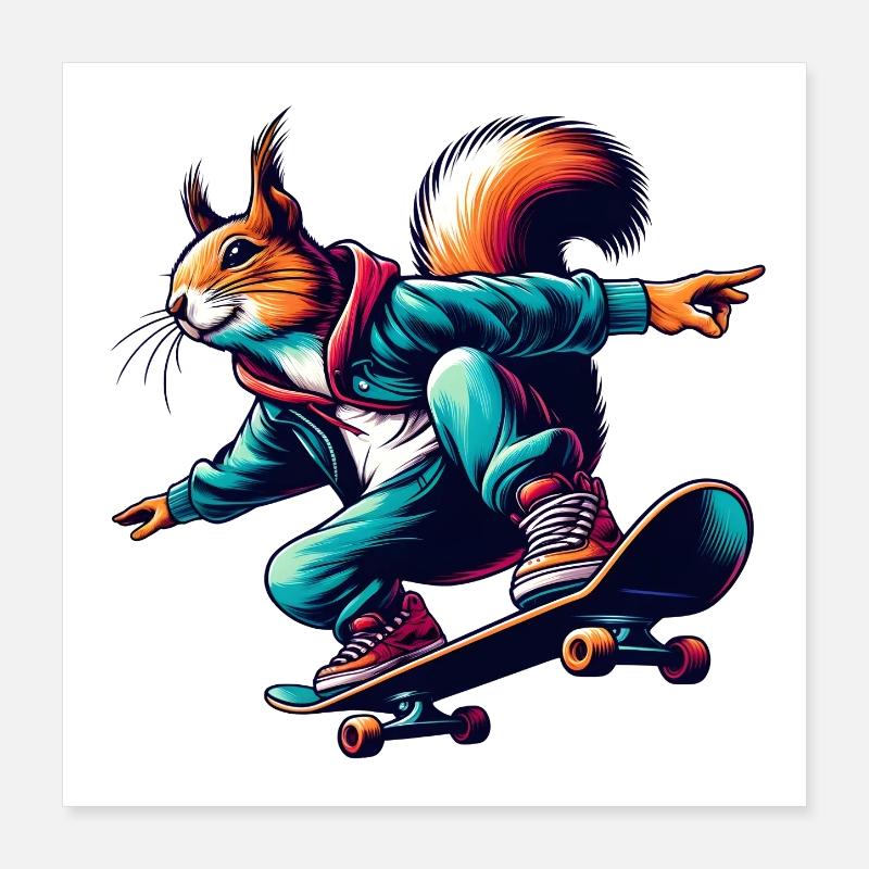 Cool squirrel on a skateboard Poster 16" x 16" (40x40 cm)