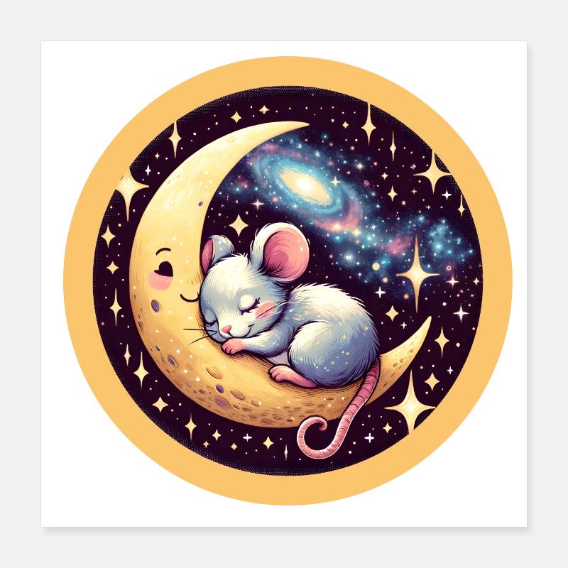 peacefully sleeping mouse, on a crescent moon Poster 16" x 16" (40x40 cm)