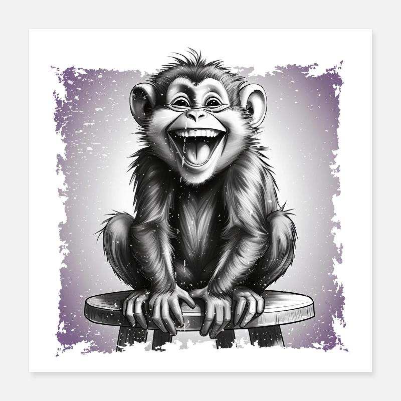 Affe lachend sitzt auf Hocker Poster 40x40 cm