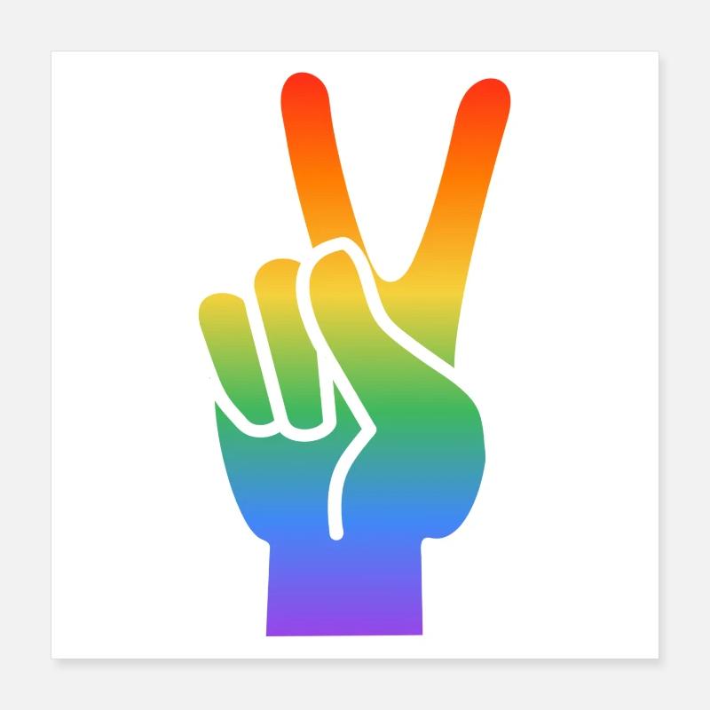 Regenbogen Peace Handzeichen Poster 40x40 cm